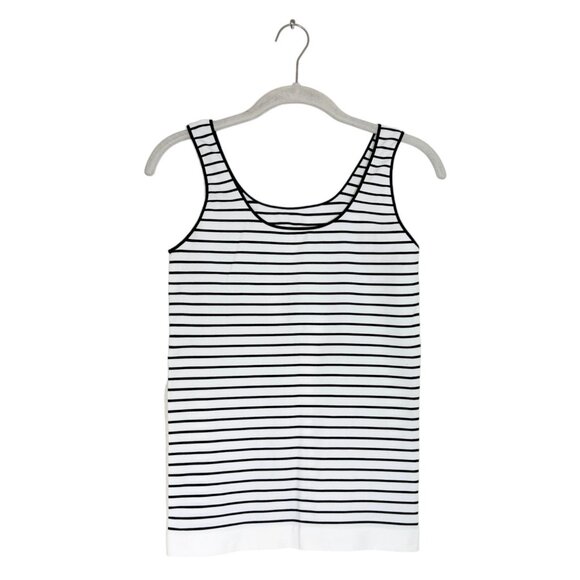 Shimera Women's Stripe Stretch Tank Top in White/Black - Sz M - Picture 1 of 4
